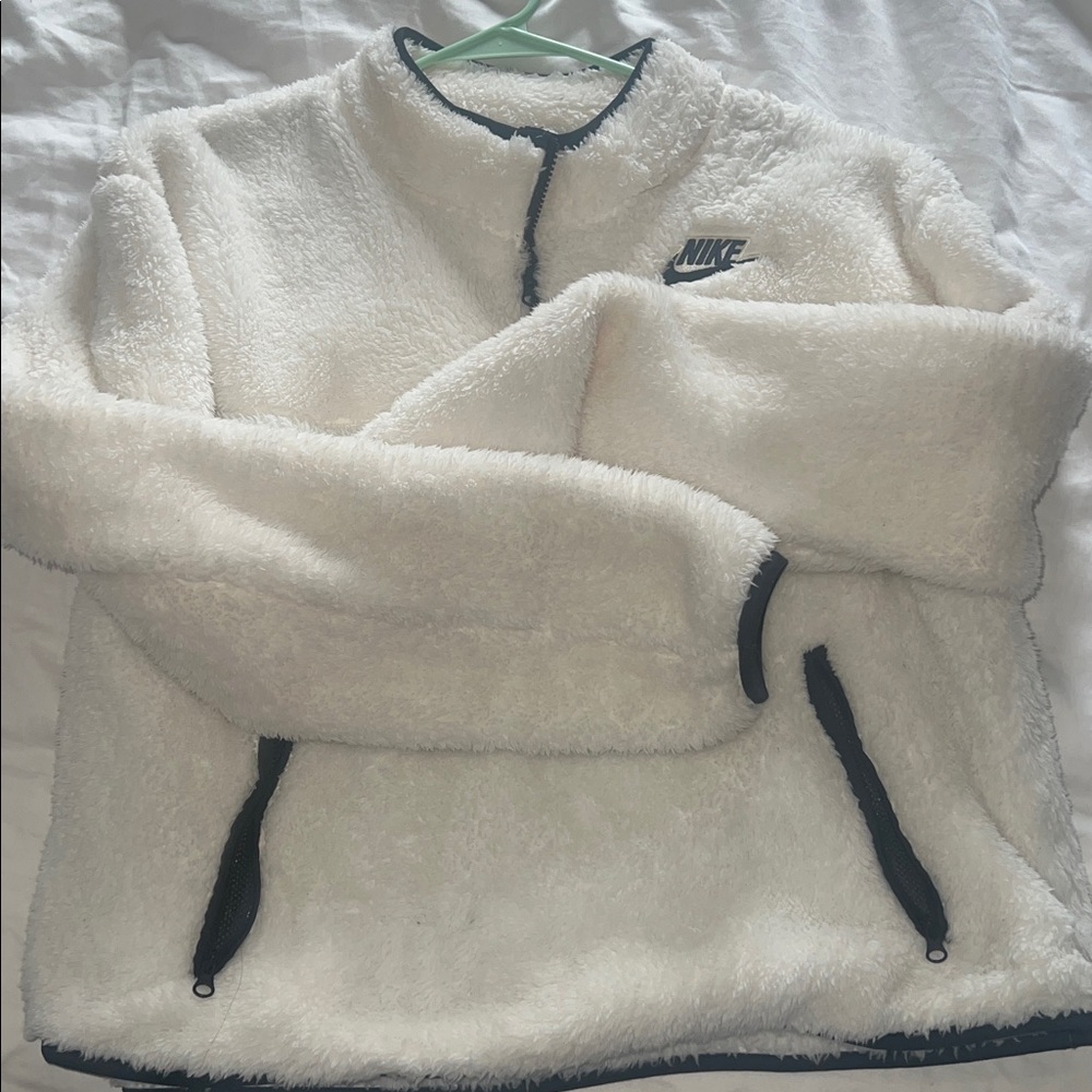 Nike White/ Sherpa Half-Zip Pullover with Black Trim